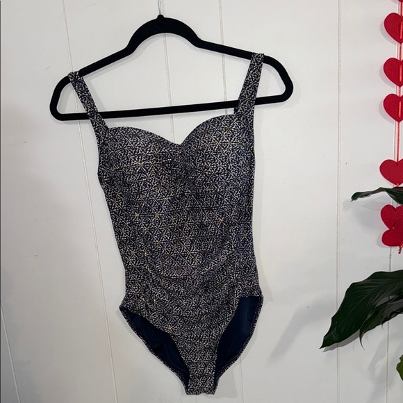 Navy and Gold Patterned Swimsuit - Picture 2 of 7